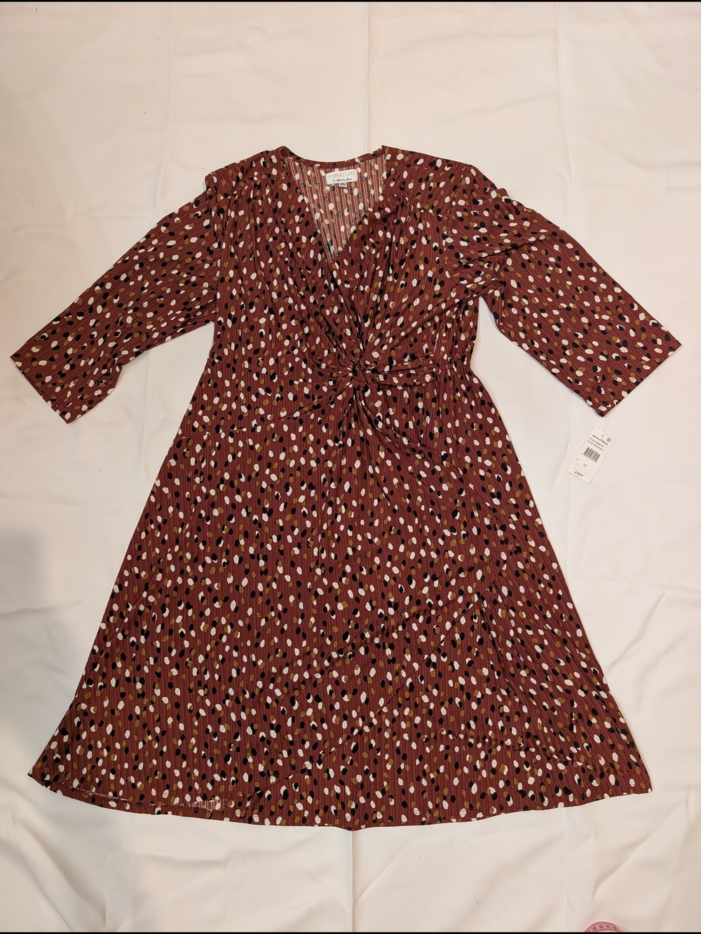 Signature By Robbie Bee Rust Colored Printed Twist-Front Flowy Dress 1X Nwt